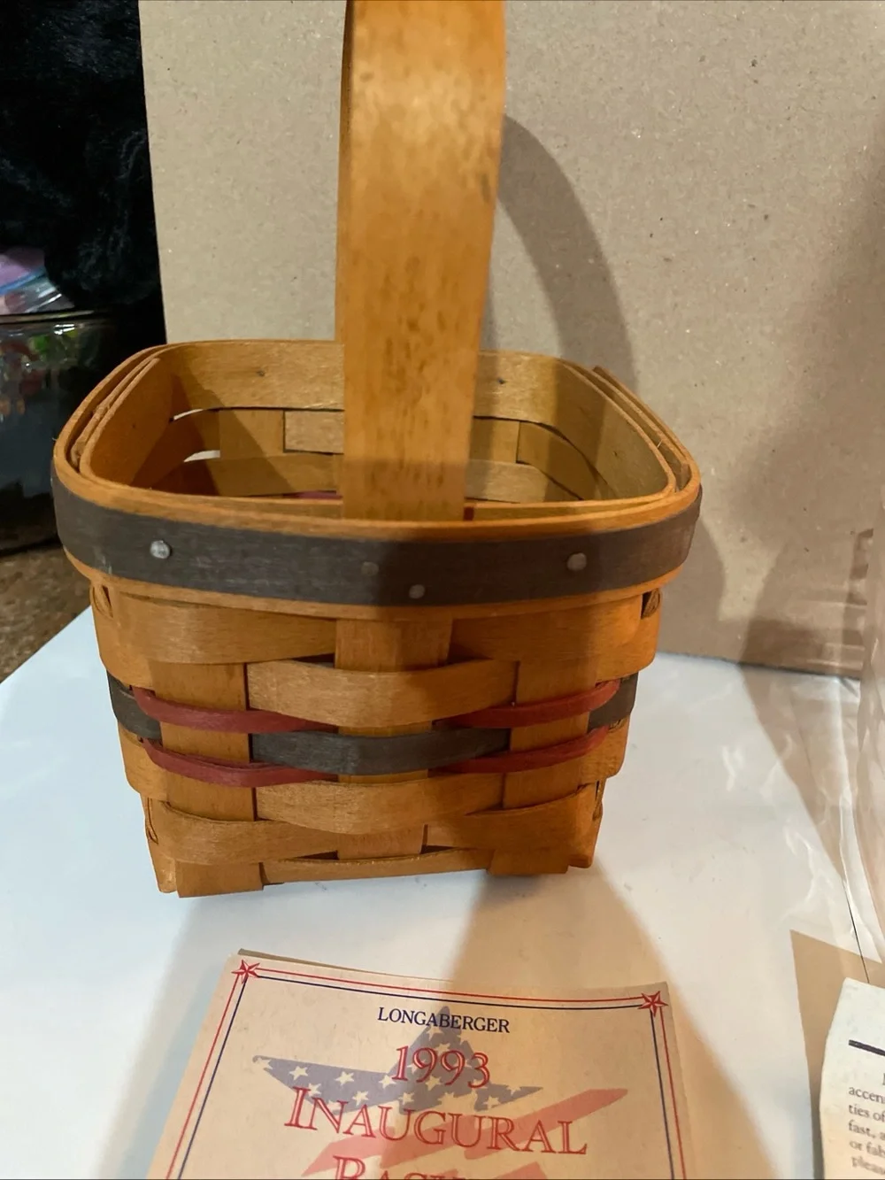 Longaberger 1993 Inaugural Basket 5 x 4.5   With plastic liner/description card